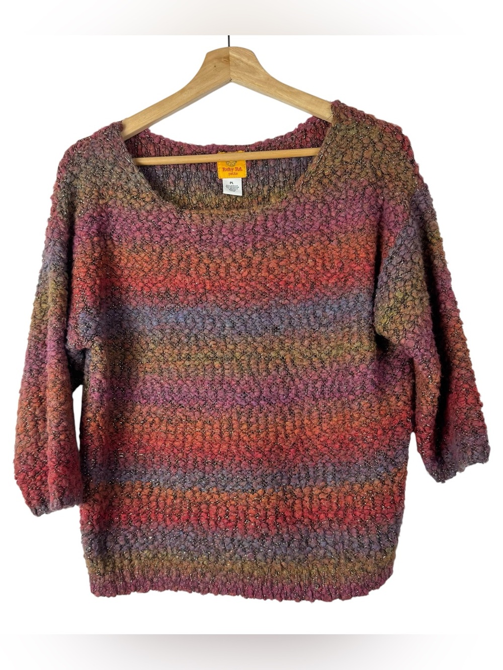 Ruby Rd Petite Jewel Tone Rainbow Metallic Wide Neck Sweater PL